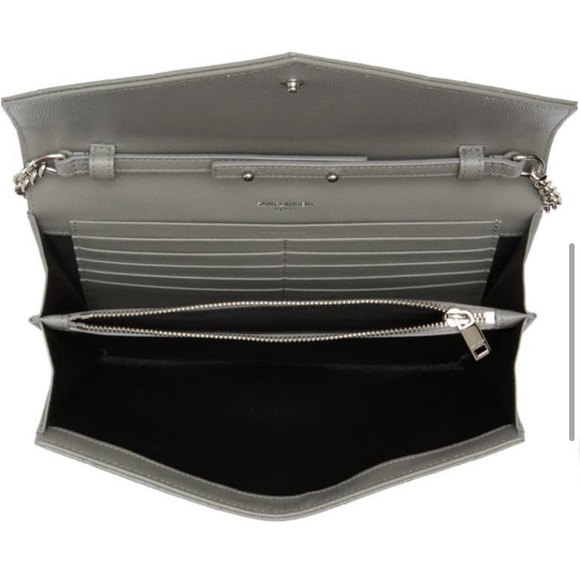 NWOT Saint Laurent Monogram Matelassé Leather Wallet on a Chain in Stone Grey - Picture 3 of 5